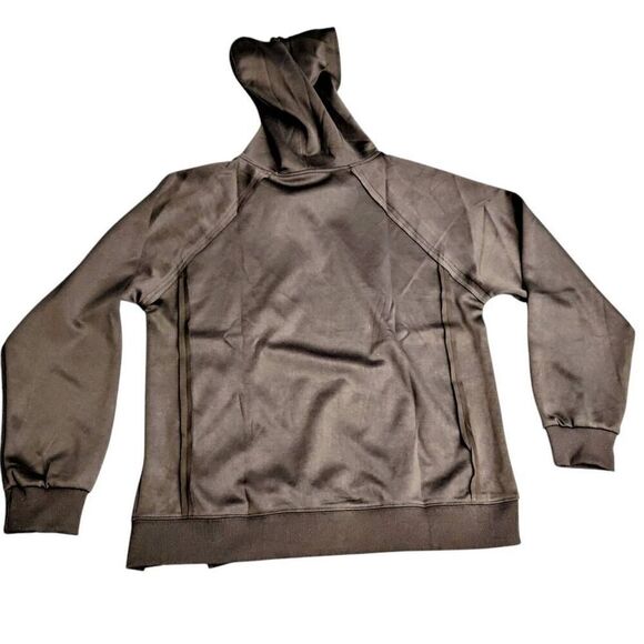 Wenlia Black Hoodie V Neck Side Slit Casual Sweatshirt Long Sleeve Pullover - Picture 4 of 10